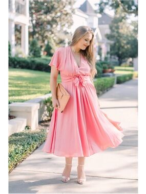 GAL MEETS GLAM Jane Tie Waist Midi Dress Size 4